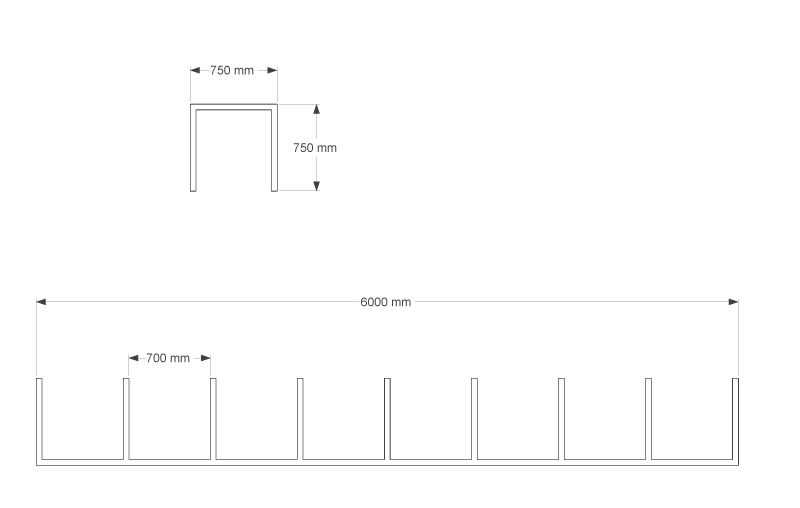 Technische Zeichnung - Raihenpaker Fahrradständer – AR18, 6-18 Einstellplätze,