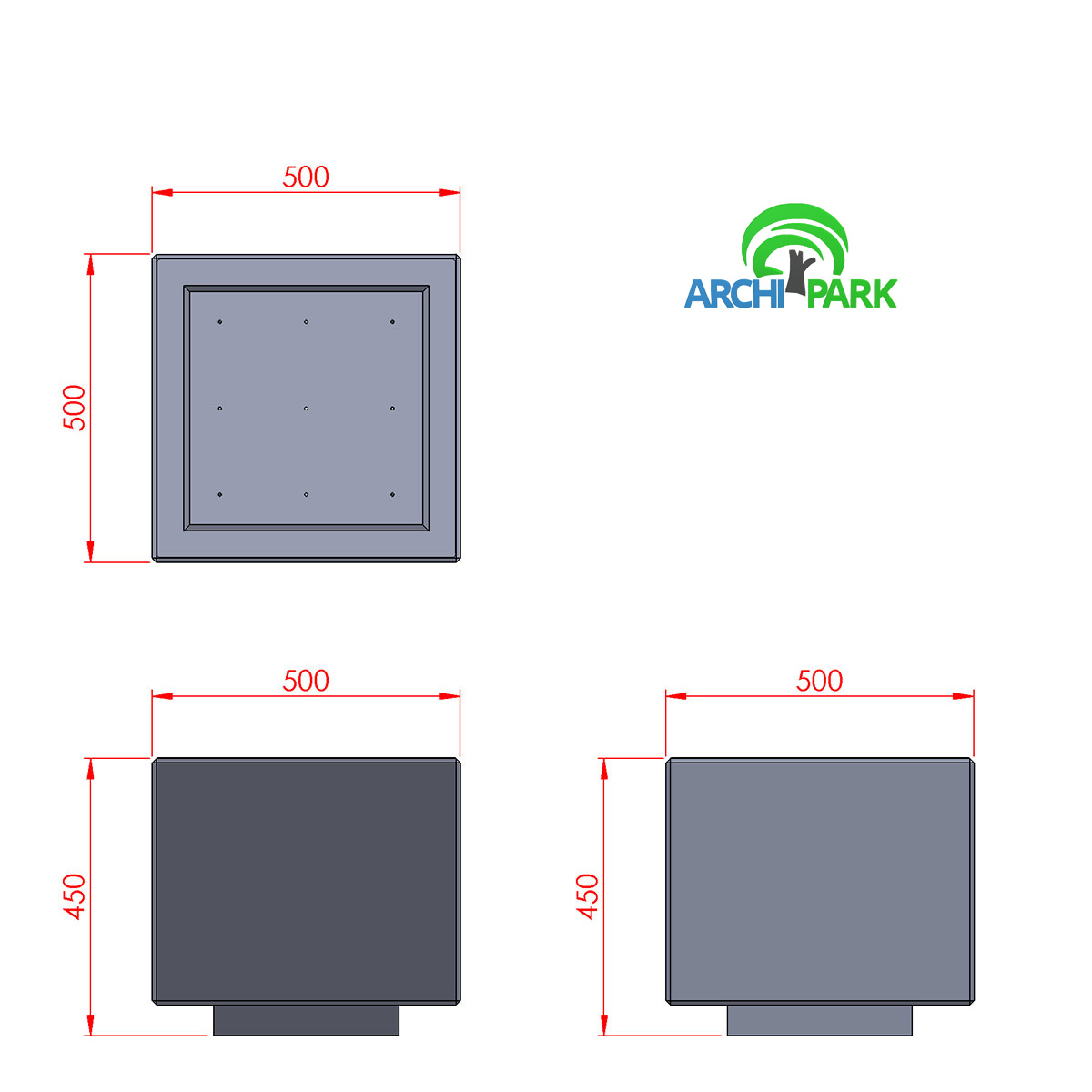 Technische Zeichnung - Abfallbehälter aus Beton id. 1006