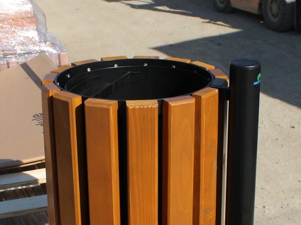 Abfallbehälter aus Stahl und Holz.12 - tiefe-des-abfallbehalters: 44cm