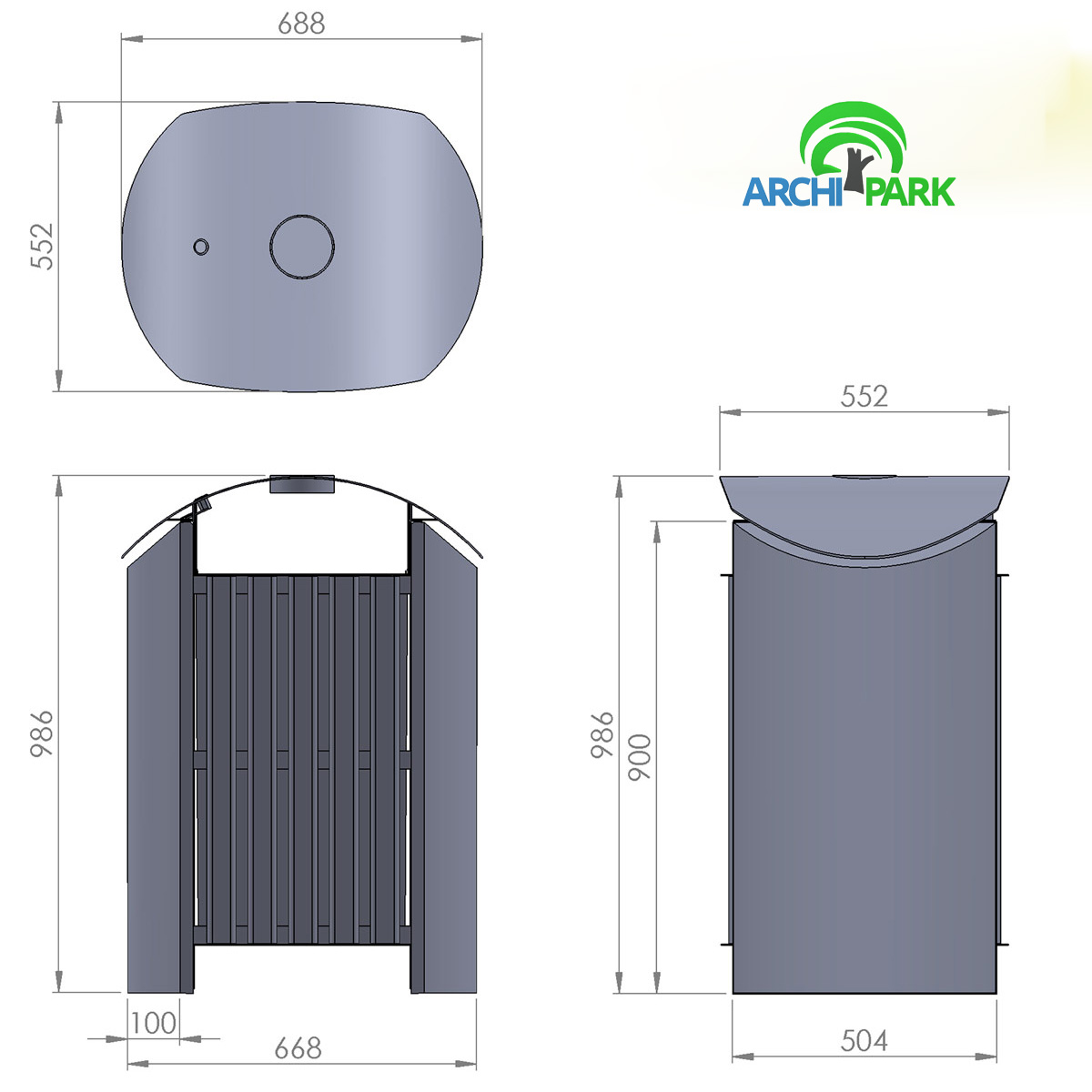 Technische Zeichnung - Abfallbehälter aus Beton mit deckel id. 1003