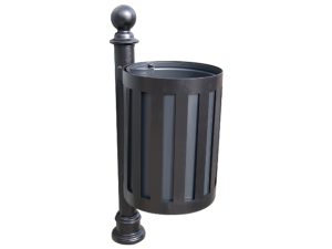 Abfallbehälter AB13 aus Stahl, mit Pfosten, für draußen - Material: verzinkter Stahl mit Pulverbeschichtung in RAL