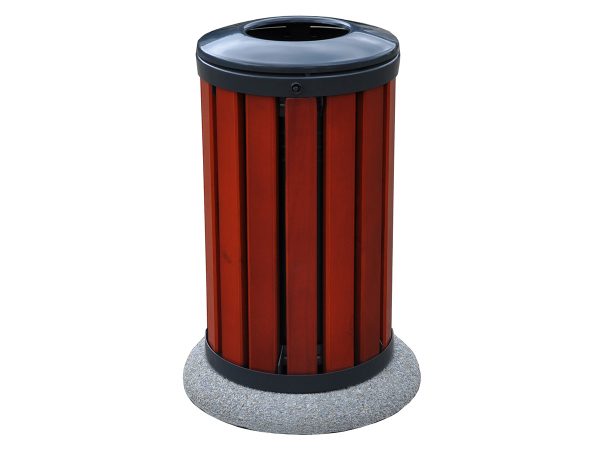 Abfallbehälter AB16 aus Stahl, Holz und Betonsockel, für öffentliche Bereiche - Material: verzinkter Stahl mit Pulverbeschichtung in RAL