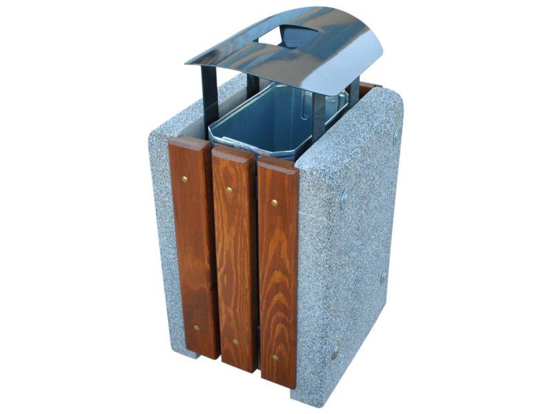 Abfallbehälter aus Beton mit Bretter und Deckel id. 118 - Fassungsvermögen: 50l