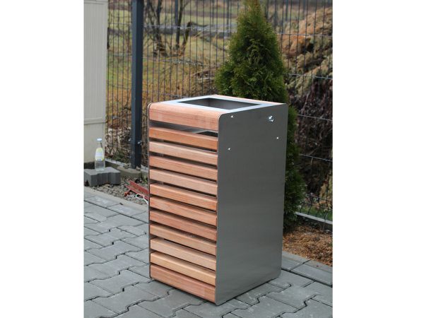 Abfallbehälter aus Edelstahl und Holz MAR22 - Stadtmöbel