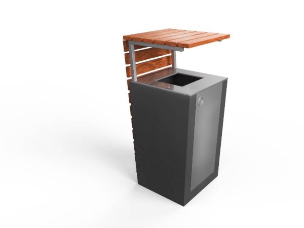 Abfallbehälter aus Stahl, Holz und Beton id 2014, 2015 - Material: verzinkter Stahl mit Pulverbesch