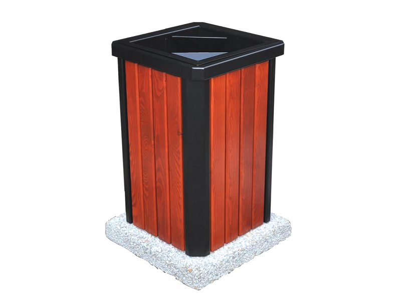 Abfallbehälter aus Stahl, Holz und Betonsockel AB17 - Material: verzinkter Stahl mit Pulverbeschichtung in RAL