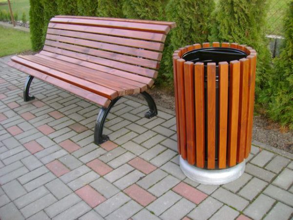 Abfallbehälter aus Stahl und Holz.10a - breite-des-abfallbehalters: 44cm