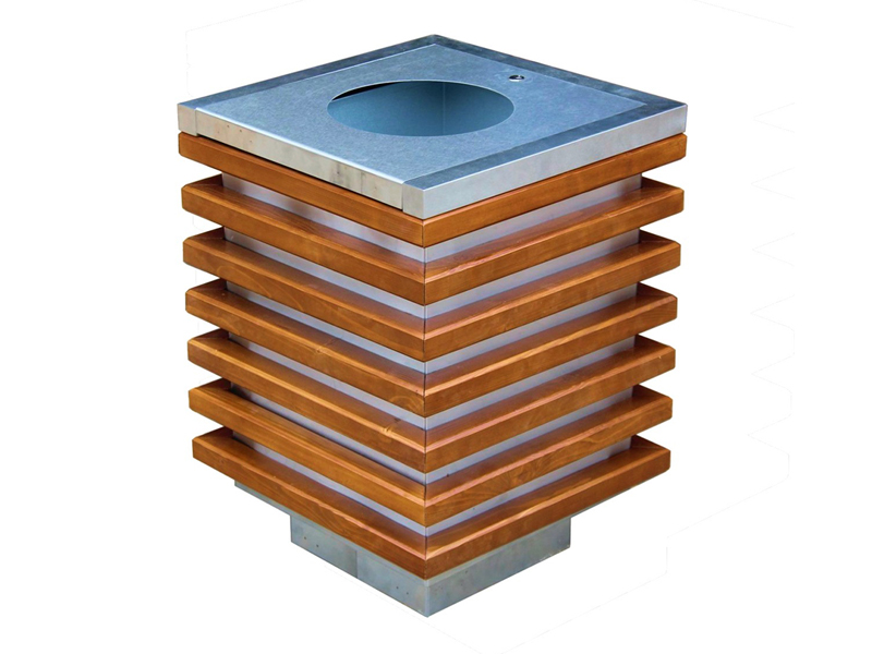 Abfallbehälter aus Stahl und Holz MAR14 - Material: verzinkter Stahl mit Pulverbeschichtung in RAL