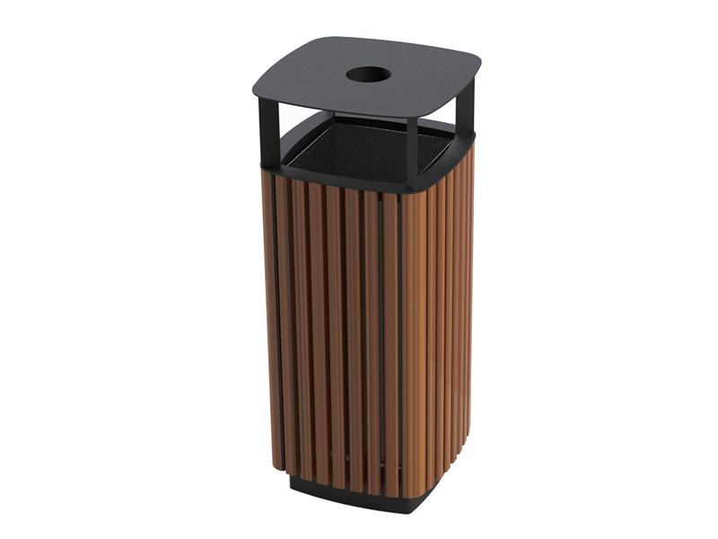 Abfallbehälter aus Stahl und Holz MAR18 - Material: verzinkter Stahl mit Pulverbeschichtung in RAL