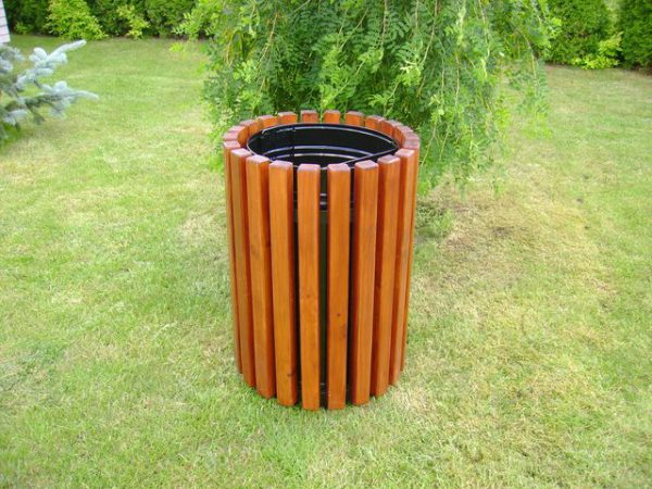 Abfallbehälter aus Stahl und Holz no. 10 - breite-des-abfallbehalters: 44cm
