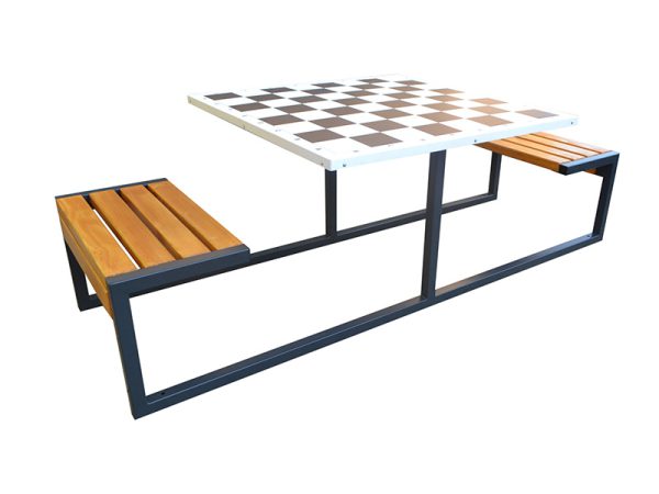 Außen-Schachtisch aus Stahl und Holz Modell. S1 - tischgrose: Hohe - 75cm
Breite - 100x100cm