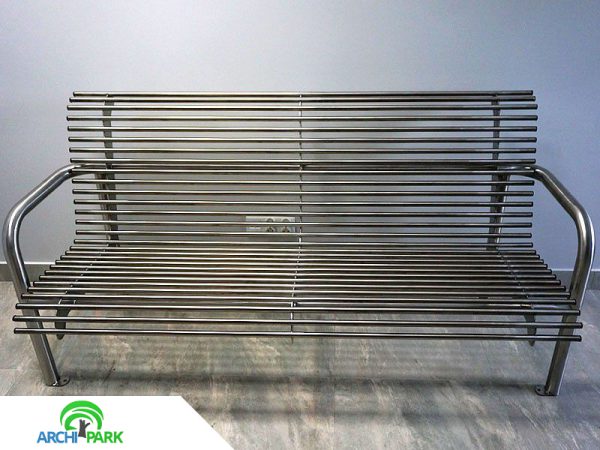 Bank aus Edelstahl mit Rückenlehne INOX KR01 - Material: rostträger Stahl
