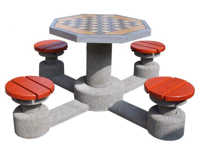 Betonspieltisch mit 4 Hockern “Schach / LUDO” / modell 508 - oberer-durchmesser: 98cm