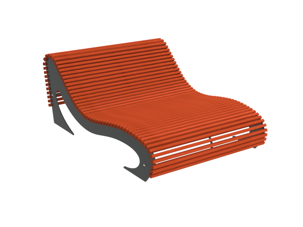 Doppel Liegestuhl aus Stahl und Holz MR4 - gesamthohe: 78cm
