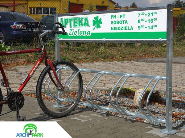 Fahrradständer KARAT VERTICAL für 5 Räder mit Werbetafel/Werbung - Rohrdicke: 2 mm