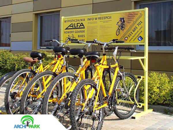 Fahrradständer KARAT VERTICAL für 5 Räder mit Werbetafel/Werbung PREMIUM - Breite des Einstellpla