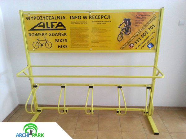 Fahrradständer KARAT VERTICAL für 5 Räder mit Werbetafel/Werbung PREMIUM - Rohrdicke: 2 mm