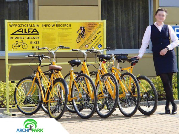 Fahrradständer KARAT VERTICAL für 5 Räder mit Werbetafel/Werbung PREMIUM - Durchmesser Rohr: 18 m