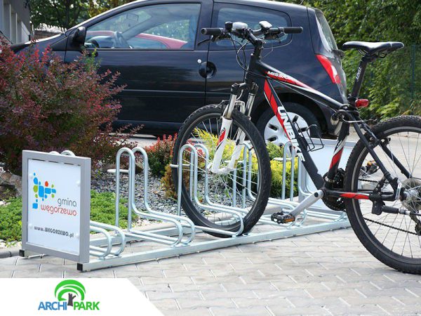 Fahrradständer RUBIN mit Werbetafel - Abstand zwischen den Einstellplätzen: 42 cm