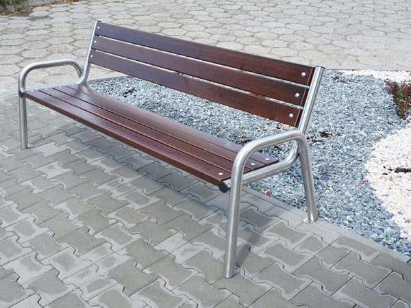 INOX KR07 – die Sitzbank mit Lehne aus Edelstahl - gesamthohe: 74cm