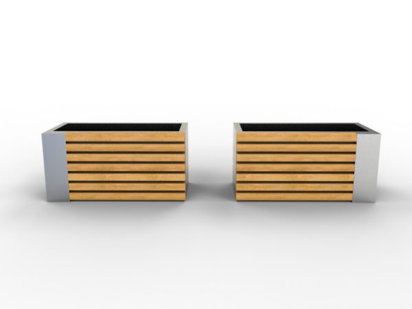 Pflanzkübel aus Edelstahl mit Brettern modell 17.01 | zwei nebeneinander
