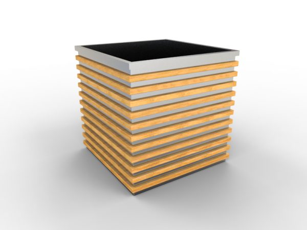 quadratischer Pflanzkübel aus Edelstahl mit Brettern modell 17.04 | Archipark