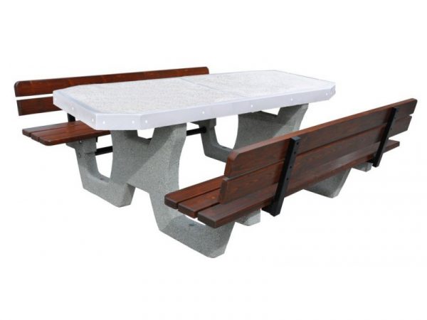 Picknickset aus Beton / Tisch mit bänke / modell 504B mit Lehne - tischgrose: 200cm x 85cm, Höhe 78cm.