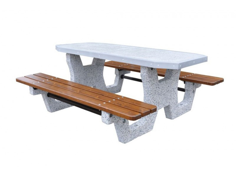 Picknickset aus Beton / Tisch mit bänke / modell 504B - tischgrose: 200cm x 85cm, Höhe 78cm.
