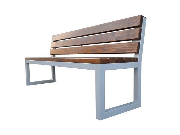 Sitzbank aus Stahl/Holz mit Rückenlehne 81 - Stahlfarbe: RAL 1023