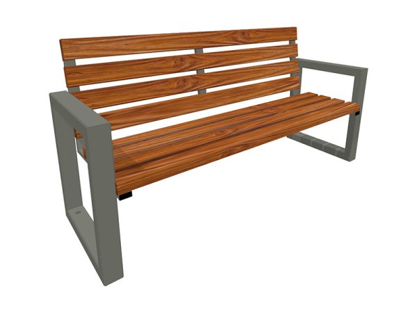 Sitzbank aus Stahl/Holz mit Rückenlehne 91 - Länge:  200cm
