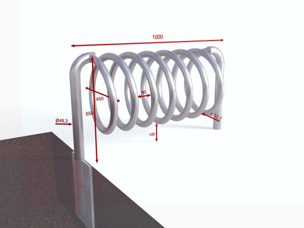 Spiral-Fahrradständer – Spirale Typ B, aus Stahl oder Edelstahl, Länge 100cm,150cm,200cm,300