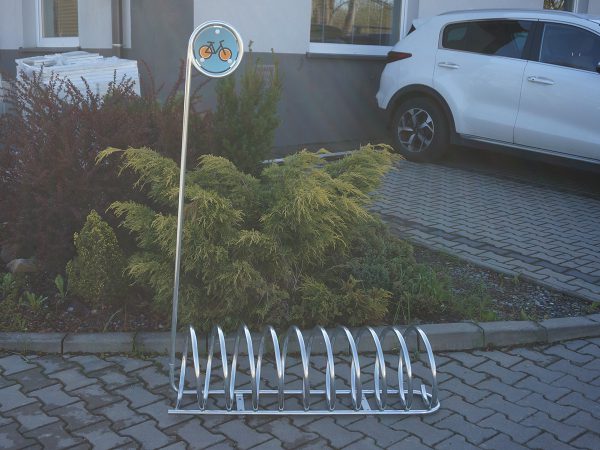 Spiral-Fahrradständer/Spiralparker mit Schild „Parkplatz” - Material: verzinkter Stahl