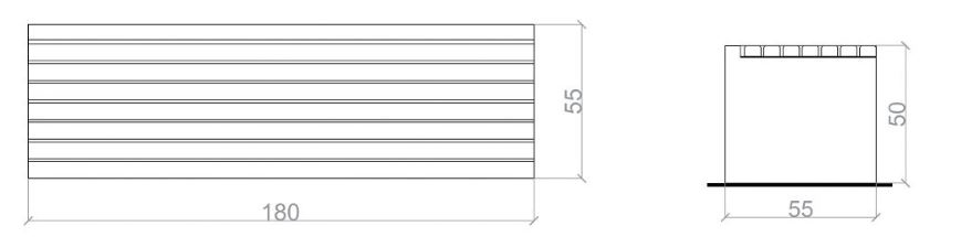 Technische Zeichnung - Sitzbank aus Beton mit Holzsitzfläche ARKADIA id. 1010