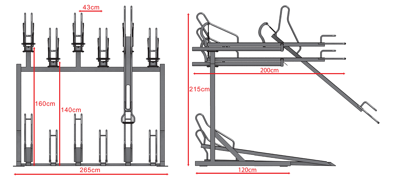 Technische Zeichnung - Doppelstockparker, Doppelstöckige Fahrradständer