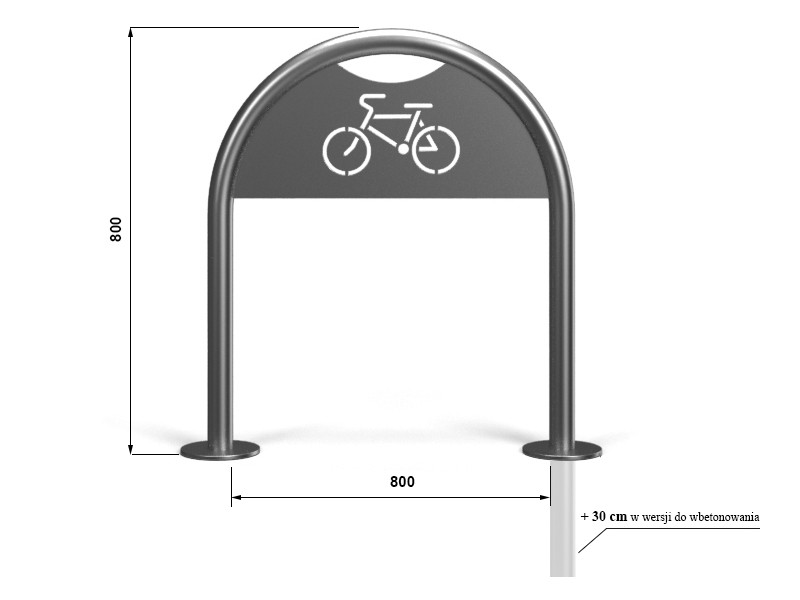 Technische Zeichnung - U- kleiner Bogen B mit Schild – Anlehnbügel mit Kennzeichnung für Fahrradständer
