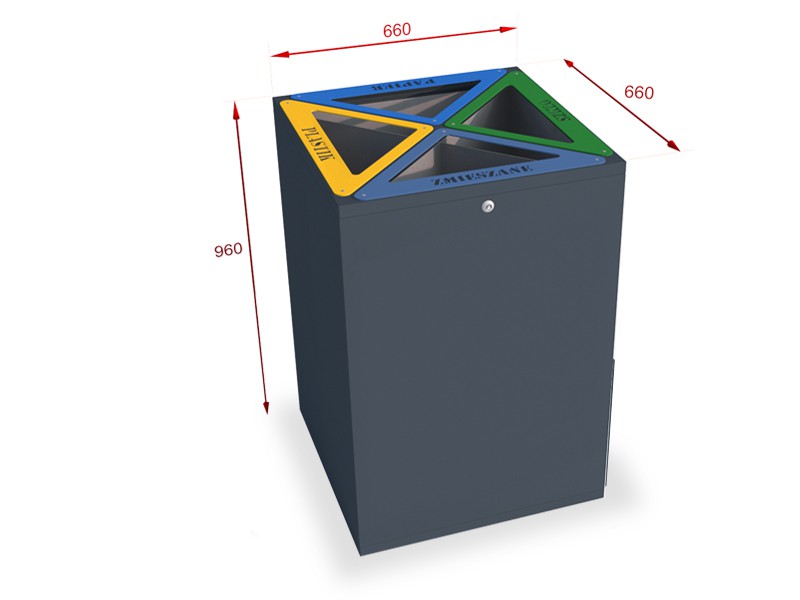 Technische Zeichnung - OLIMP V 4x80l Wertstoffsammler 4-fach | Aufschriften – Laserschnitt