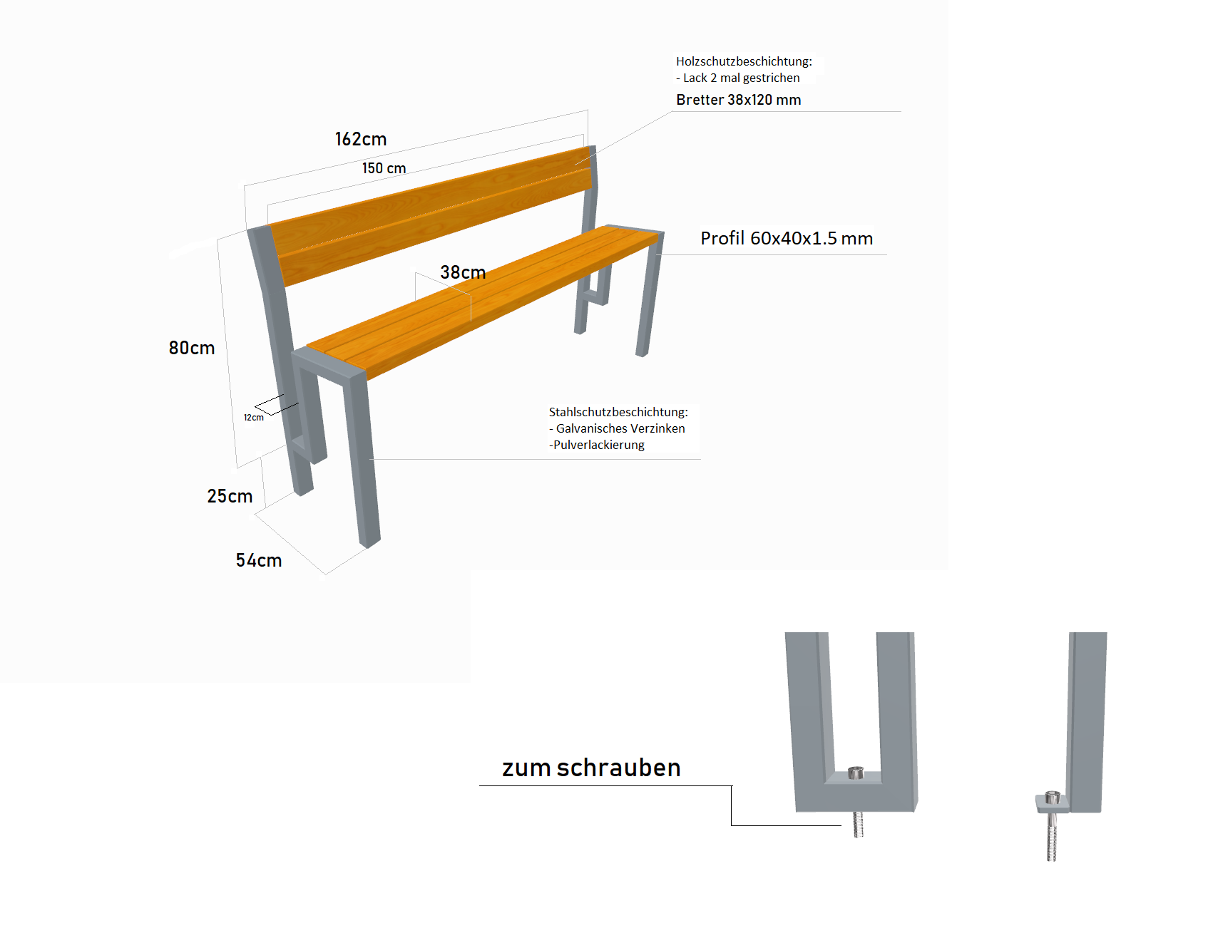 Technische Zeichnung - Sitzbank mit Rückenlehne mit Fahrradständer 31