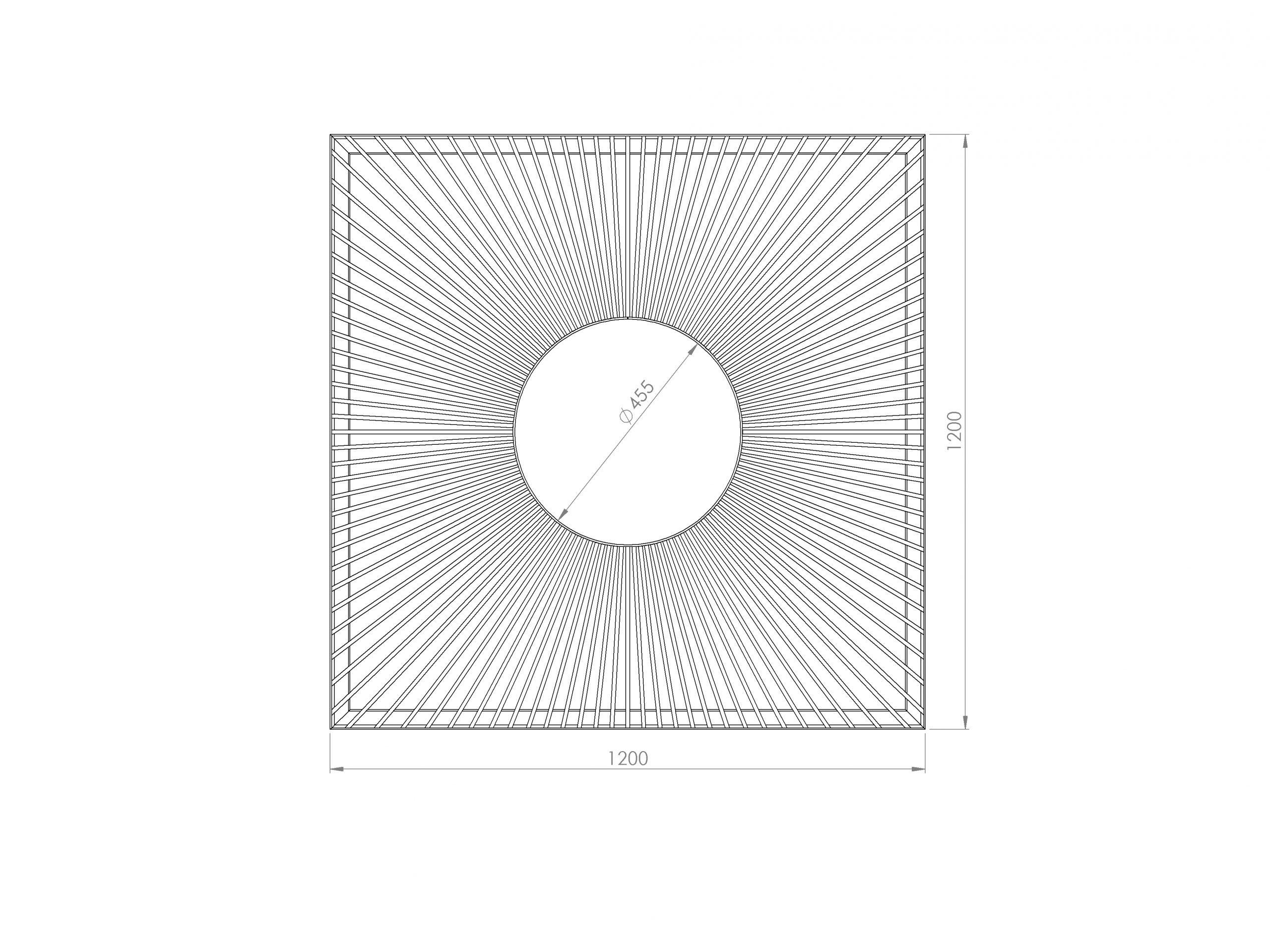 Technische Zeichnung - Stahlbaumgitter SIMPLY | 1200x1200xØ455mm