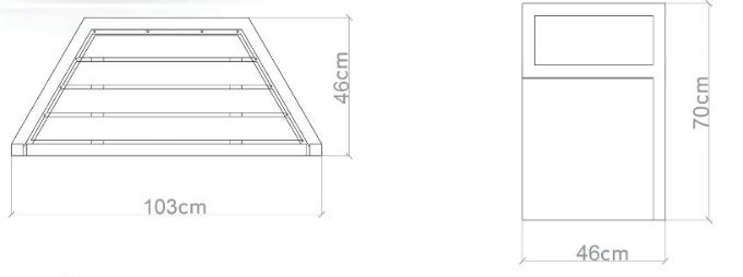 Technische Zeichnung - Trapezbank aus Beton mit Rückenlehne ALMA id. 1018