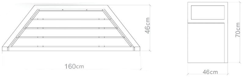 Technische Zeichnung - Trapezbank aus Beton mit Rückenlehne ALMA id. 1020