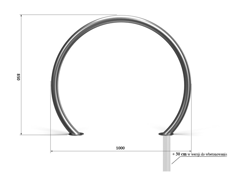 Technische Zeichnung - Fahrradanlehnbügel U-20, der runde Fahrradständer, aus Rohr Ø 48,3mm