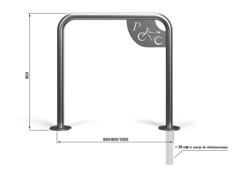 Technische Zeichnung - Anlehnbügel Fahrradständer U-15 oval mit Schild „Parkplatz”