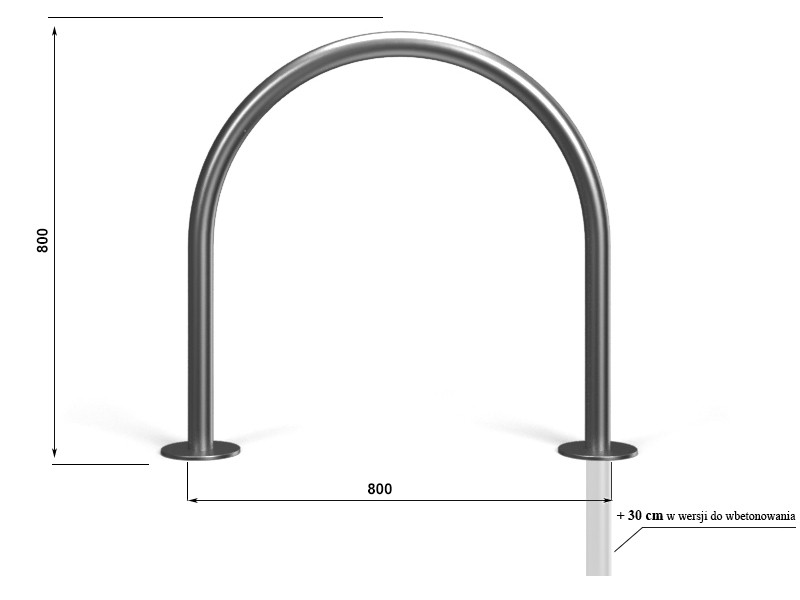 Technische Zeichnung - Fahrrad-Anlehnbügel – U kleiner Bogen | verzinkter oder Edelstahl | Ø 48,3 mm | zum Aufdübeln oder Einbetonieren  | Höhe 800mm