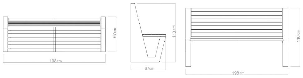 Technische Zeichnung - Parkbank aus Beton LUNA id. 1014